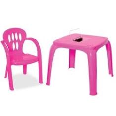 Imagem de Kit Mesa Mesinha E 2 Cadeiras Infantil Plástico Rosa Menina
