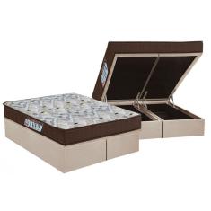 Imagem de Cama Box Baú Queen: Colchão Ortopédico Ortobom D45 / EP ISO 150 Mega Firme + Base CRC Suede Clean(158x198)