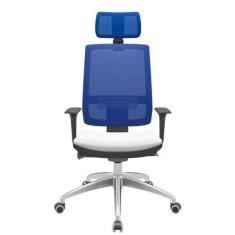 Imagem de Cadeira Office Brizza Tela Azul Com Encosto Assento Aero Branco Autoco