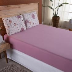 Imagem de Lençol Casal Malha Fio Penteado Algodão 3 Peças Rosa Escuro