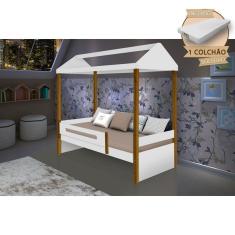 Imagem de Cama Montessoriana Infantil Sara Solteiro Com Colchão Divaloto - Branco/Amêndoa - Cor: Branco