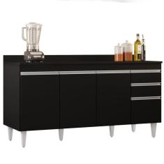 Imagem de Balcão Gabinete Para Pia Com Tampo 160cm Arkansas Preto - Lumil