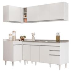 Imagem de Armário de Cozinha Modulado de Canto Direito 4 Peças CP42 com Pia Inox Branco - Lumil