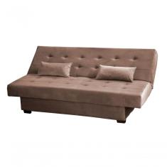 Imagem de Sofá Cama Casal 3 Lugares Laila - Veludo Marrom claro