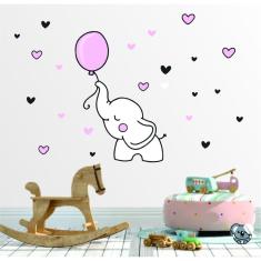 Imagem de Adesivo De Parede Infantil Elefante balão e corações