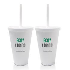 Imagem de 2 Copos com Tampa e Canudo  Personalizados Eco Logico