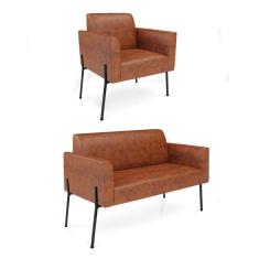 Imagem de Sofá Namoradeira E Poltrona Pé De Ferro Preto Marisa Corano D03 - D`rossi Cor Nozes