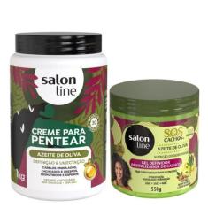 Imagem de Creme Para Pentear + Gel Definidor Salon Line Azeite De Oliva
