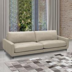 Imagem de Sofá Decorativo Isaac 3 Lugares Sala de estar 210cm Pés em Aço Couro Bege G88 - Gran Belo