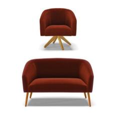 Imagem de Kit 1 Sofá Namoradeira e 1 Poltrona Stella Bouclê Terra Base de Madeir