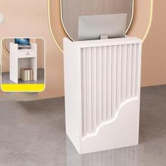 Imagem de Mesa de recepção, balcão de varejo para caixa, mesa de balcão de compras, mesa de boas-vindas moderna, com luzes e gavetas bloqueáveis, para salão, recepção, escritório, supermercado, branca,