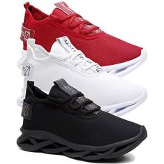 Imagem de Kit 3 Tênis Masculino de Academia e Corrida Leve Macio e Confortável - Preto/Vermelho/Branco/38