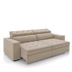 Imagem de Sofá Decorativo Hugo 2 Lugares 300cm Reclinável e Retrátil Veludo Bege G45 - Gran Belo