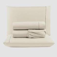 Imagem de Jogo de Lençol Peletizado 400 Fios King 4 Peças Barato - Casa - hotel - Pousada - Palha