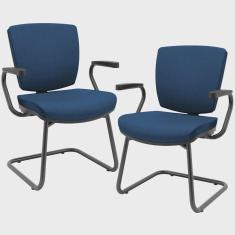 Imagem de Kit 2 Cadeiras de Escritório Fixa Executiva Office Preto Slim Baixa Flexi P03 Poliéster Azul - Lyam