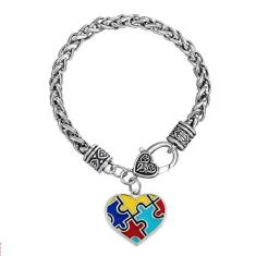 Imagem de Pulseiras de conscientização do autismo, quebra-cabeça, coração, coração, cruz, berloques, peças clássicas, berloques, pulseira, conscientização do autismo, joia de agradecimento para população