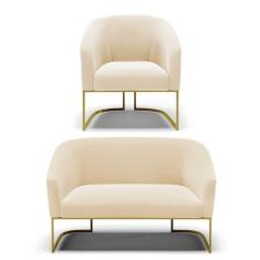 Imagem de Namoradeira E Poltrona Base Industrial Dourado Stella Suede Bege D03 - D`rossi