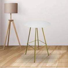 Imagem de Mesa Lateral de Canto Industrial Juan Eiffel Escritório Sala Ferro Dourado Tampo MDF Redondo Branco - Ahazzo Móveis