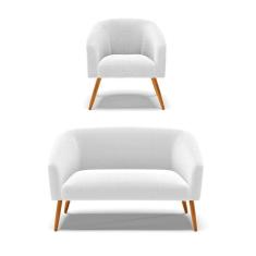 Imagem de Kit 1 Sofá Namoradeira E 1 Poltrona Stella Bouclê Pés Palito Castanho - D`rossi Cor Off White