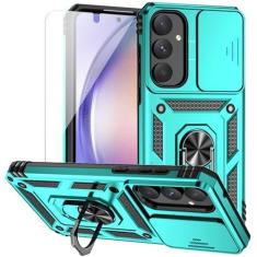 Imagem de Capa para Samsung Galaxy A55 5G com capa para lente de câmera, película HD, camada dupla, nível militar, testada, anel magnético, suporte, suporte, capa protetora para celular para Samsung Galaxy A55