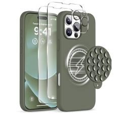 Imagem de COFFKER Capa magnética para 16 Pro, compatível com Magsafe, suporte de telefone com ventosa, [2 protetores de tela] [protetor de câmera] Capa protetora de silicone à prova de choque para celular de