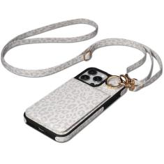 Imagem de Keallce Capa para iPhone 16 Pro Max de 6,9 polegadas, capa transversal destacável com suporte para cartão de bloqueio RFID, 360ーRing Stand, capa de telefone de couro com cordão feminino para iPhone 16