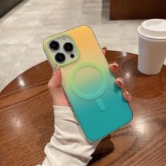 Imagem de Capa magnética luxuosa gradiente laser Aurora sem fio para iPhone 14 Plus 13 12 Pro Max 11 capa colorida neon, amarelo azul, para iPhone 13 Pro