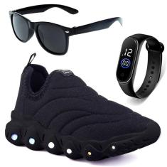 Imagem de Tenis Infantil De Led Calce Facil Elastico Meninos Masculino + Oculos Relogio-Masculino
