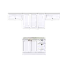Imagem de Cozinha Modulada Completa Americana 5 Peças (3 Armários + 1 Balcão + 1 Complemento) C5P11 Branco - Henn