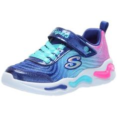 Imagem de Skechers Tênis infantil unissex com feixes ondulados, Azul marinho/multi, 3 Little Kid