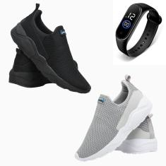 Imagem de Kit 2 Tênis Masculino Esporte Academia Caminhada Conforto Dia a Dia + Relógio-Masculino