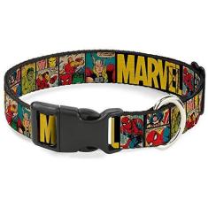Imagem de Coleira de cachorro com clipe de plástico para quadrinhos Marvel retrô, preto, amarelo, 45,7 a 81,2 cm de largura