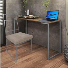 Imagem de Kit Escritório Stark Cadeira e Mesa Industrial Ferro Cinza Tampo MDF Carvalho Suede Bege - Ahz Móveis