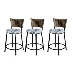 Imagem de Jogo 3 Banqueta Baixa Para Cozinha Ratan Cappuccino Preta Est