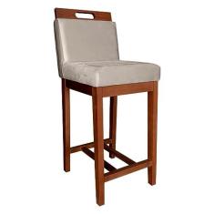 Imagem de Banqueta Média com Encosto Estofado Veneza 94 Cm Madeira Maciça Suede Bege CCS