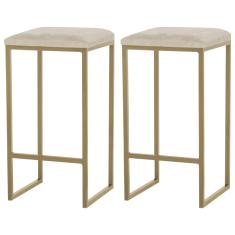 Imagem de Kit 2 Banqueta Decorativa Billie Base Gold Veludo Bege - Gran Belo