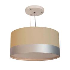 Imagem de Lustre Pendente Cúpula Cáqui Com Detalhe Prata 40X25 2-E27