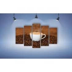 Imagem de Quadro Decorativo Mosaico 5 Peças Mod107 Xícara Café Grãos