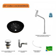 Imagem de Kit Cuba R35 Com Torneira Link 1062 Metal E Válvula Click 1 Polegada G E Sifão Cromado E Flexível Compace 