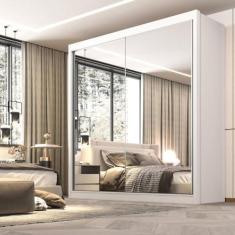 Imagem de Guarda Roupa Casal 2 Portas com Espelho 6 Gavetas 100% Mdf California Branco