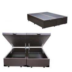 Imagem de Cama Box Com Baú Bipartido Queen size Sintético Marrom Real comfort