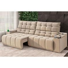 Imagem de Sofá Connect Premium 2,30m Assento Retrátil/Reclinável com porta copos e entrada USB Suede Capuccino