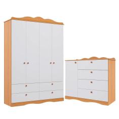 Imagem de Quarto de Bebê Completo com Cômoda e Guarda Roupa 100% MDF Encanto Permóbili Baby Nature/Branco