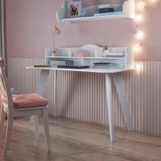 Imagem de Mesa Escrivaninha Sofia com Prateleira Decorativa 100% Mdf Branco - Pnr Móveis
