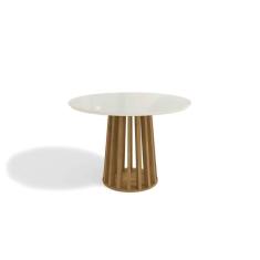 Imagem de Mesa De Sala Jantar Lavanda C/tampo Madeirado C/ Vidro 105x105cm Nogueira/off White/vidro Off White