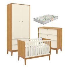 Imagem de Quarto de Bebe Unique 2 Portas com Cômoda Gaveteiro Freijó Off White Eco Wood e Colchão Gazin - Matic