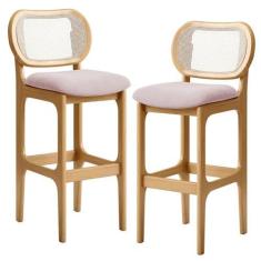 Imagem de Kit 02 Banquetas Altas Para Cozinha Bancada Sala Tela Betta Fixa L02 Suede Rosê - Lyam