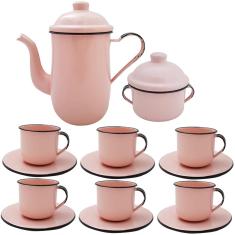 Jogo de 6 Xícaras de Café Reta 50 ml com Bule Chaleira Porcelana