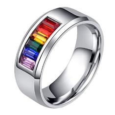 Imagem de Holibanna 1 anel de aço de titânio LGBT Love is Equal anel de orgulho estiloso arco-íris colorido incrustado strass