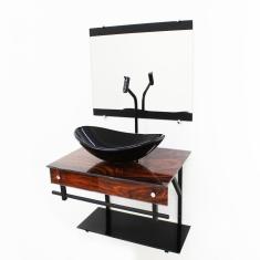 Imagem de Gabinete De Vidro 60Cm Apx Com Cuba Oval - Madeira Nogueira